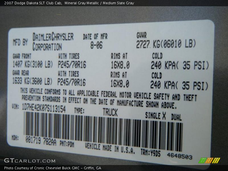 Mineral Gray Metallic / Medium Slate Gray 2007 Dodge Dakota SLT Club Cab
