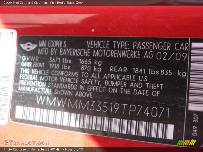 Chili Red / Black/Grey 2009 Mini Cooper S Clubman