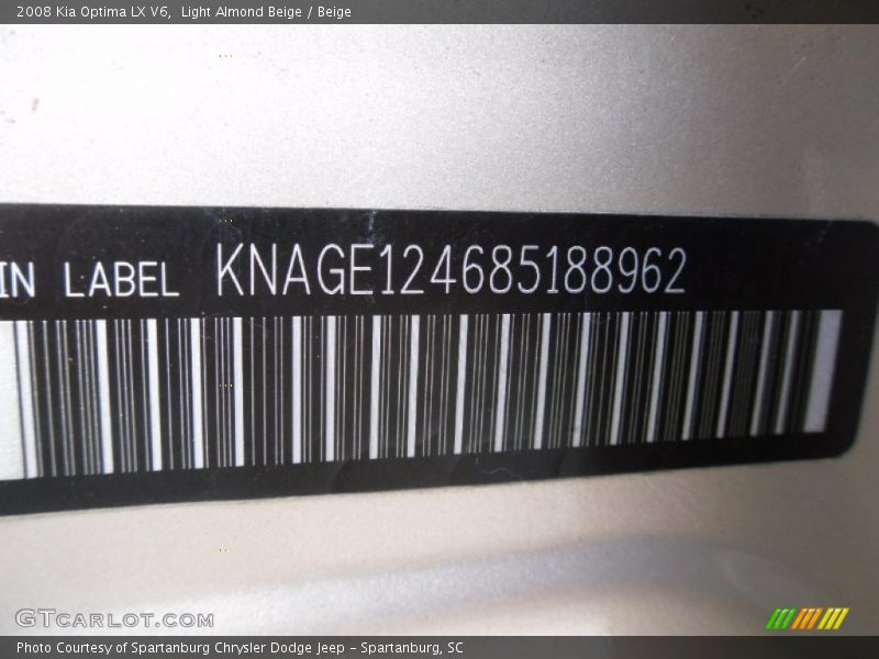 Light Almond Beige / Beige 2008 Kia Optima LX V6