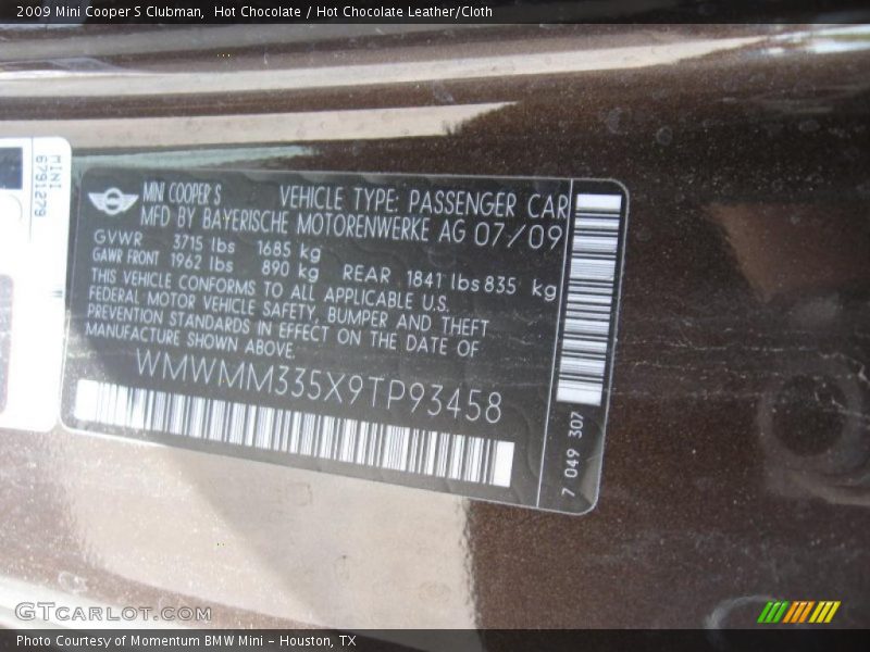 Hot Chocolate / Hot Chocolate Leather/Cloth 2009 Mini Cooper S Clubman