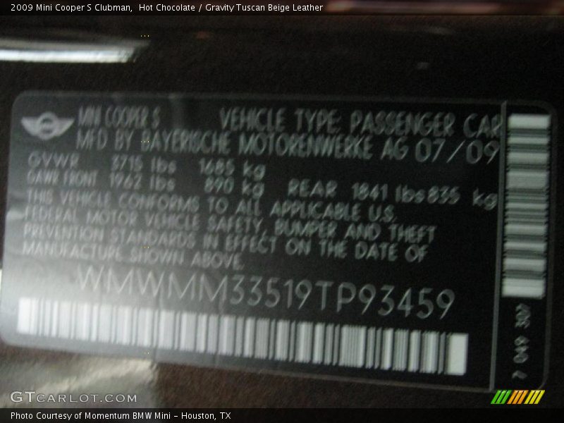 Hot Chocolate / Gravity Tuscan Beige Leather 2009 Mini Cooper S Clubman