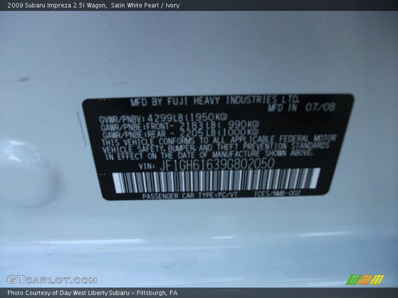 Satin White Pearl / Ivory 2009 Subaru Impreza 2.5i Wagon
