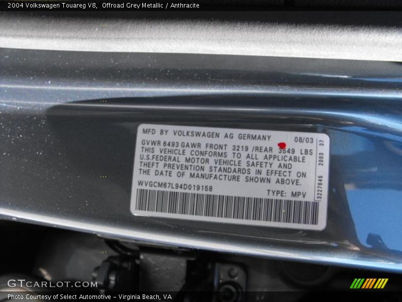 Offroad Grey Metallic / Anthracite 2004 Volkswagen Touareg V8