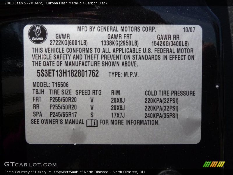 Carbon Flash Metallic / Carbon Black 2008 Saab 9-7X Aero