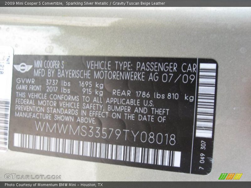Sparkling Silver Metallic / Gravity Tuscan Beige Leather 2009 Mini Cooper S Convertible