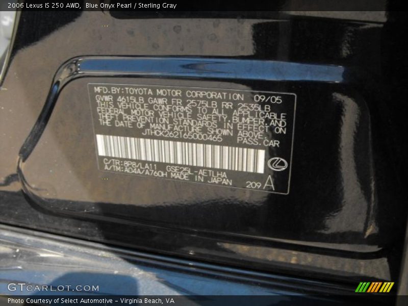 Blue Onyx Pearl / Sterling Gray 2006 Lexus IS 250 AWD