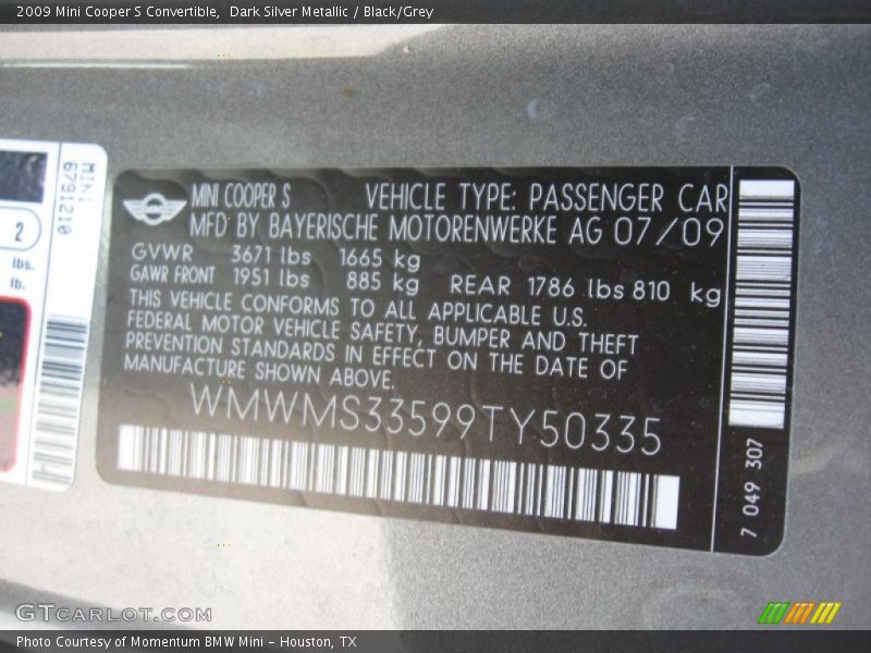 Dark Silver Metallic / Black/Grey 2009 Mini Cooper S Convertible