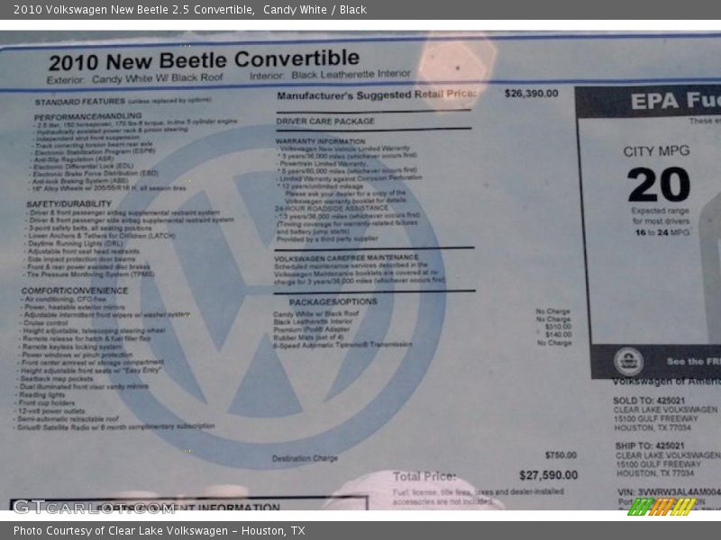 Candy White / Black 2010 Volkswagen New Beetle 2.5 Convertible