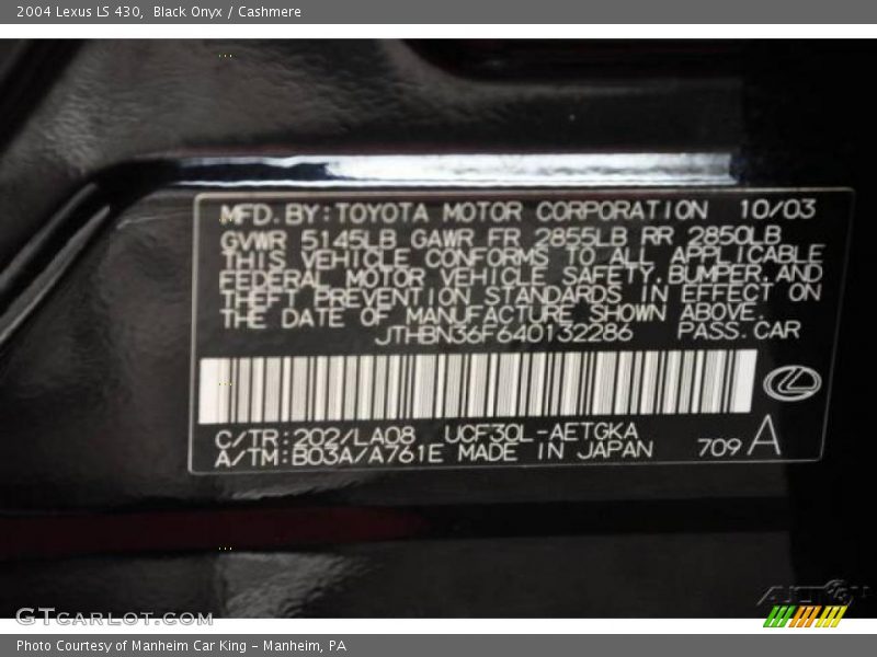 Black Onyx / Cashmere 2004 Lexus LS 430