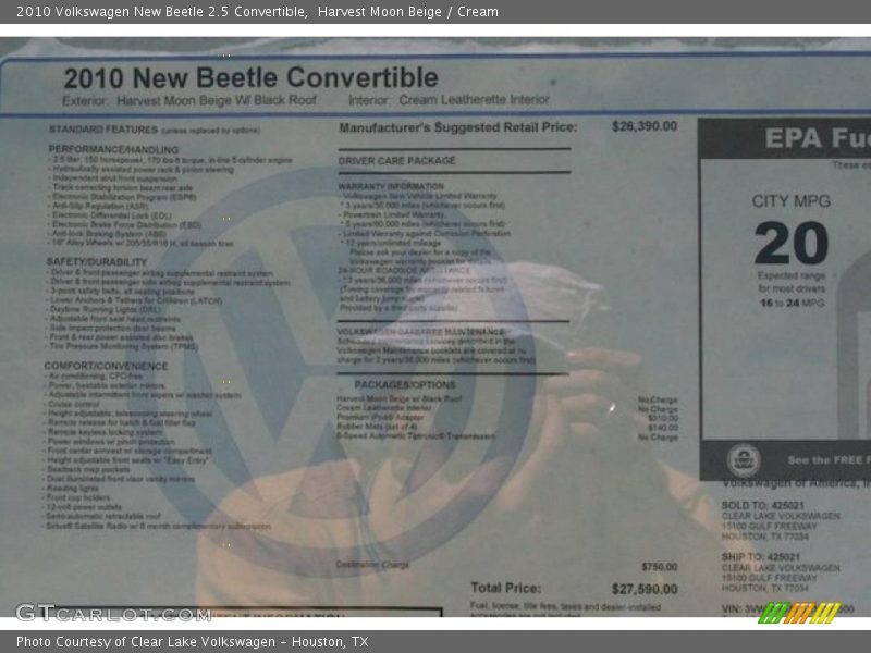 Harvest Moon Beige / Cream 2010 Volkswagen New Beetle 2.5 Convertible