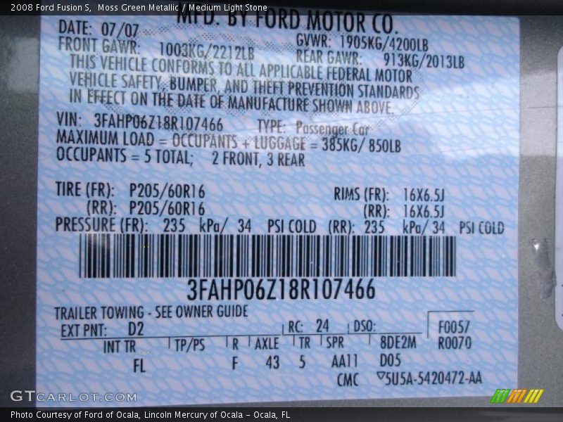 Moss Green Metallic / Medium Light Stone 2008 Ford Fusion S