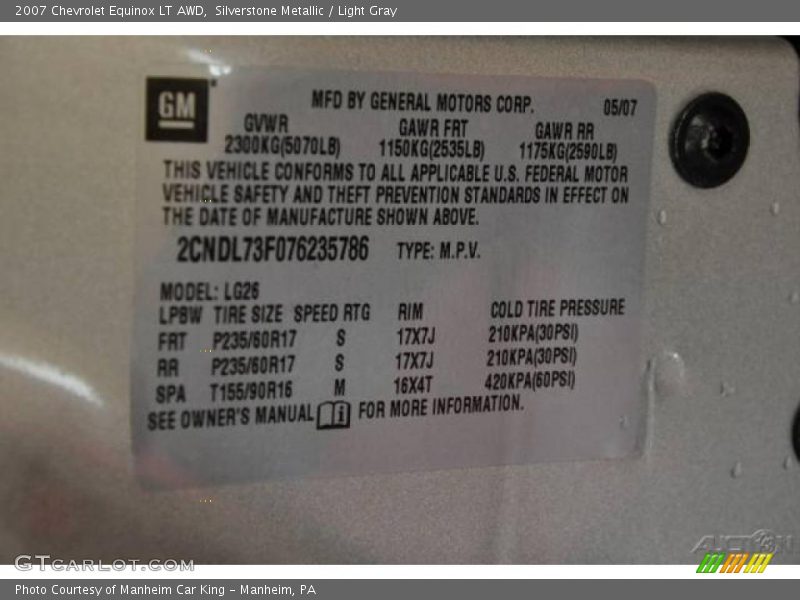 Silverstone Metallic / Light Gray 2007 Chevrolet Equinox LT AWD