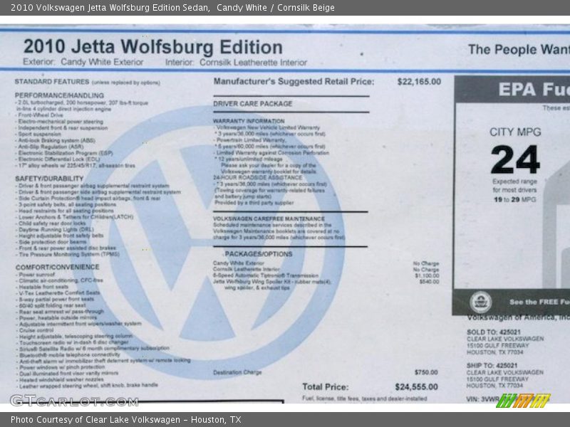 Candy White / Cornsilk Beige 2010 Volkswagen Jetta Wolfsburg Edition Sedan