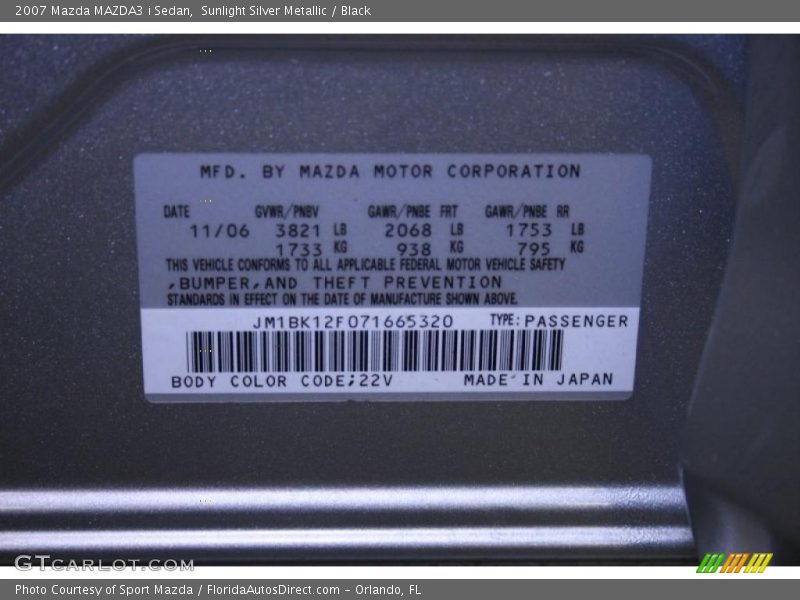 Sunlight Silver Metallic / Black 2007 Mazda MAZDA3 i Sedan