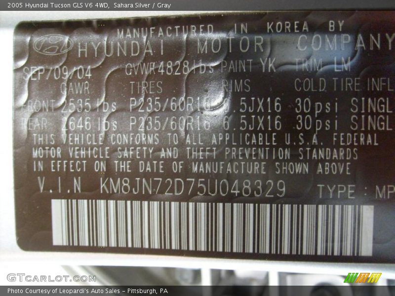 Sahara Silver / Gray 2005 Hyundai Tucson GLS V6 4WD