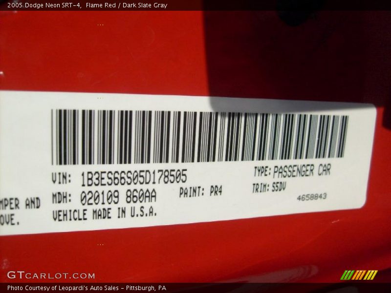 Flame Red / Dark Slate Gray 2005 Dodge Neon SRT-4