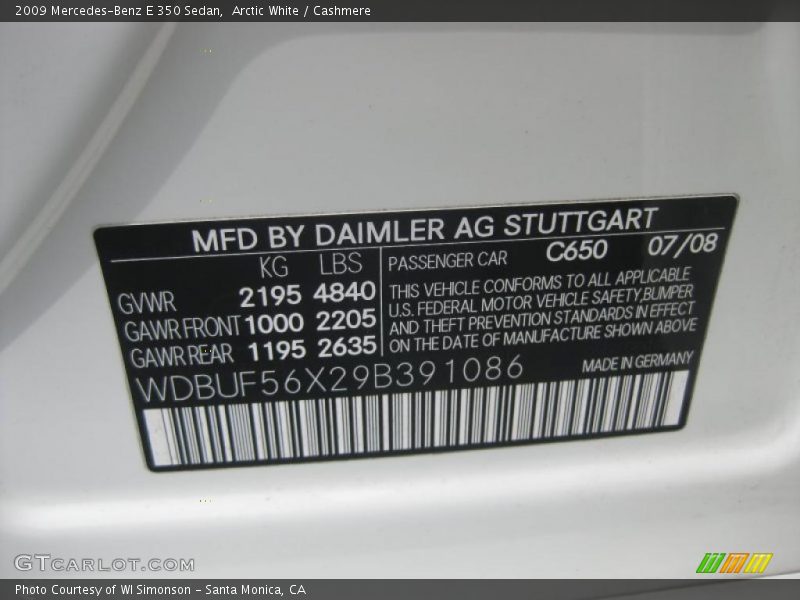 Arctic White / Cashmere 2009 Mercedes-Benz E 350 Sedan
