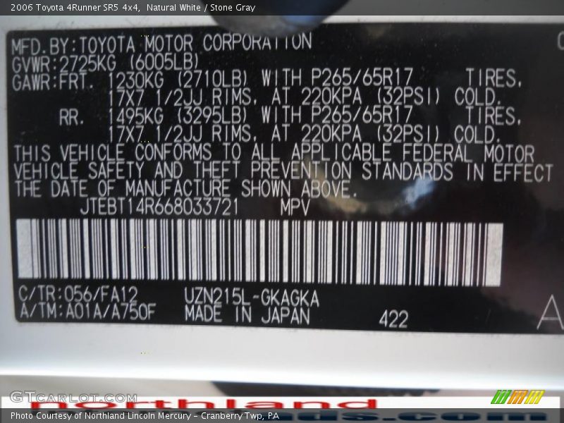 Natural White / Stone Gray 2006 Toyota 4Runner SR5 4x4