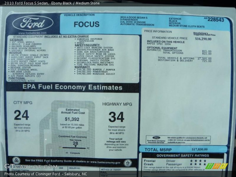 Ebony Black / Medium Stone 2010 Ford Focus S Sedan