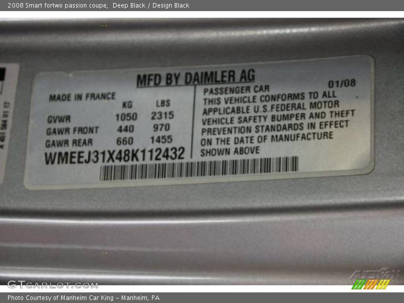 Deep Black / Design Black 2008 Smart fortwo passion coupe