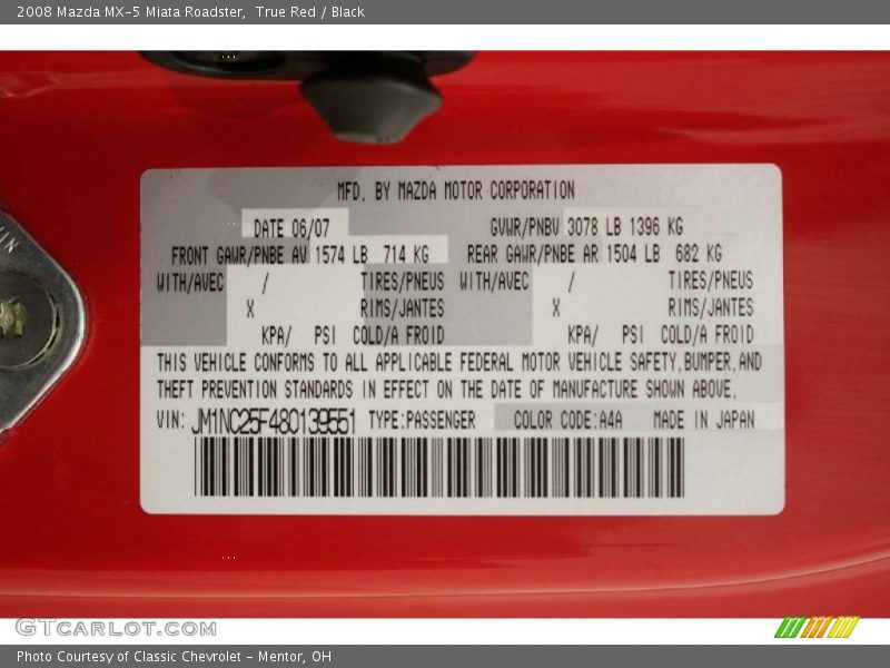 True Red / Black 2008 Mazda MX-5 Miata Roadster