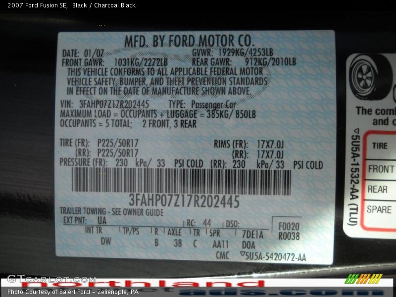Black / Charcoal Black 2007 Ford Fusion SE