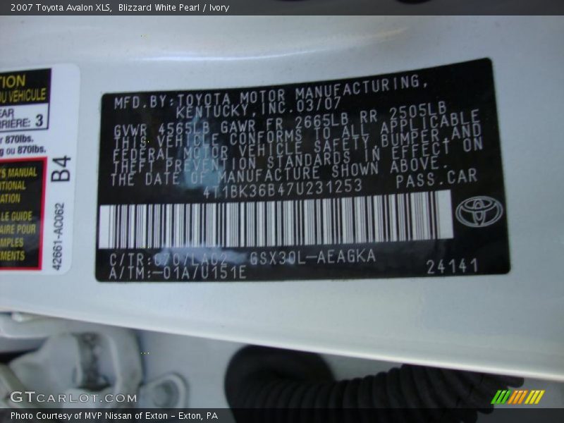 Blizzard White Pearl / Ivory 2007 Toyota Avalon XLS