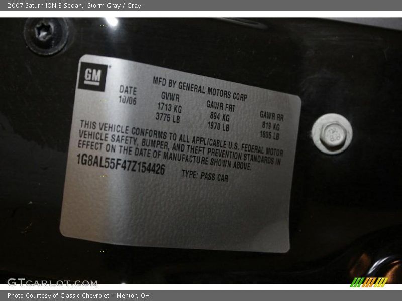 Storm Gray / Gray 2007 Saturn ION 3 Sedan