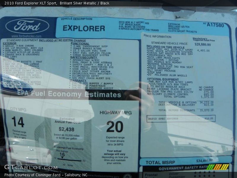 Brilliant Silver Metallic / Black 2010 Ford Explorer XLT Sport