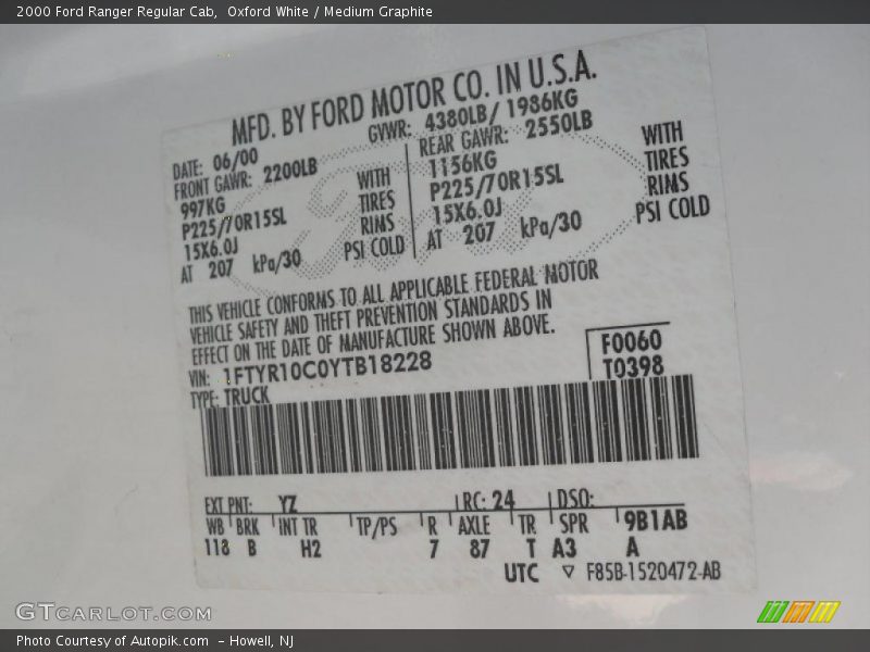 Oxford White / Medium Graphite 2000 Ford Ranger Regular Cab