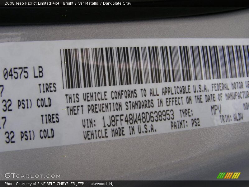 Bright Silver Metallic / Dark Slate Gray 2008 Jeep Patriot Limited 4x4