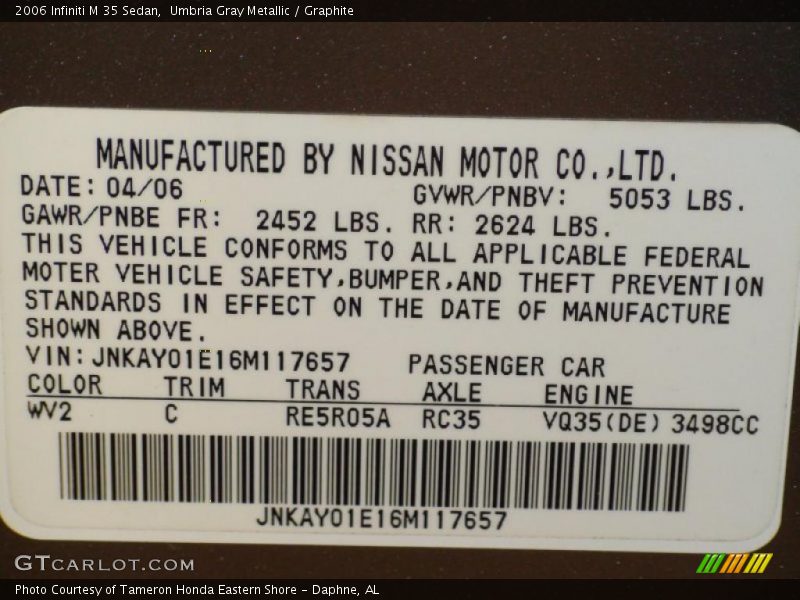 Umbria Gray Metallic / Graphite 2006 Infiniti M 35 Sedan