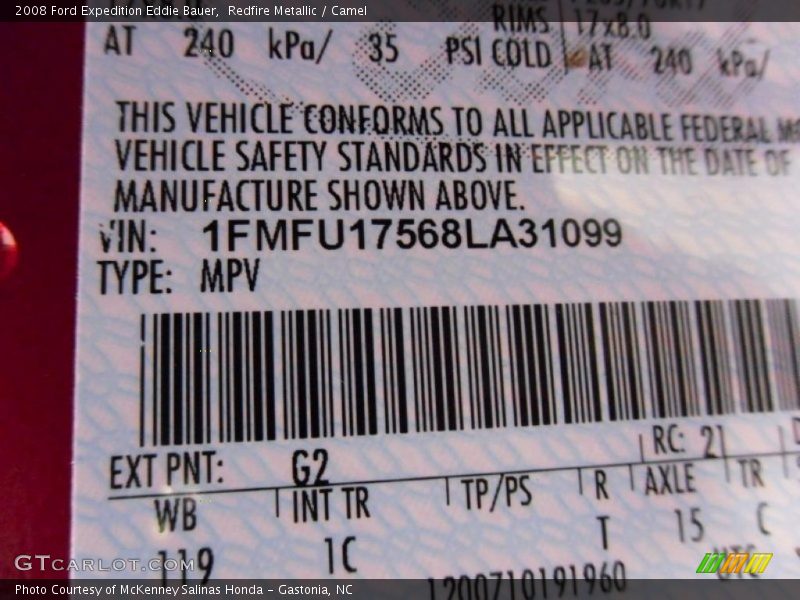 Redfire Metallic / Camel 2008 Ford Expedition Eddie Bauer