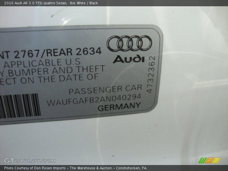 Ibis White / Black 2010 Audi A6 3.0 TFSI quattro Sedan