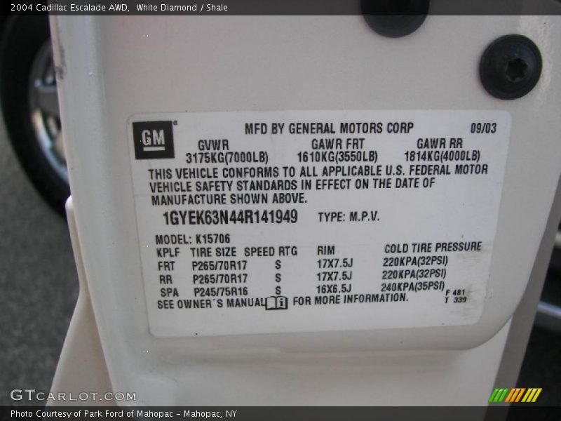 White Diamond / Shale 2004 Cadillac Escalade AWD
