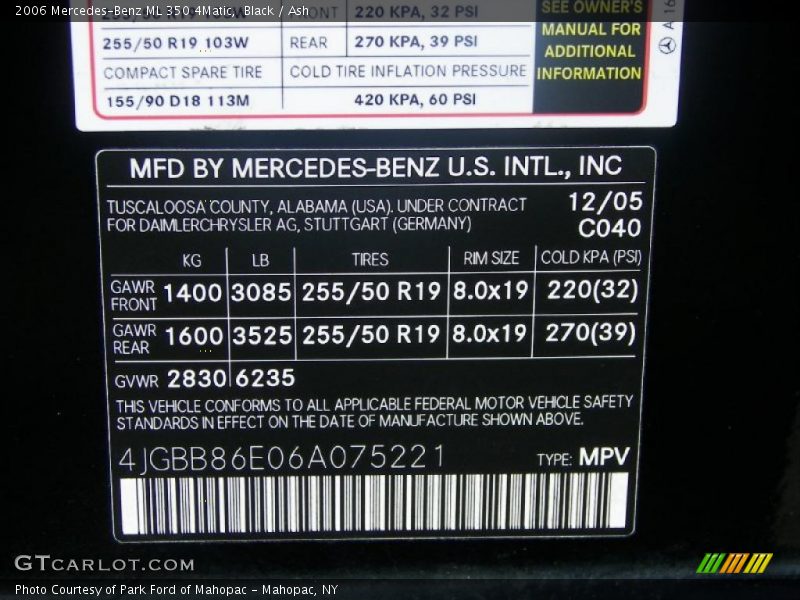 Black / Ash 2006 Mercedes-Benz ML 350 4Matic