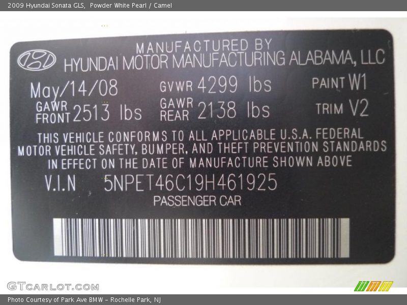 Powder White Pearl / Camel 2009 Hyundai Sonata GLS