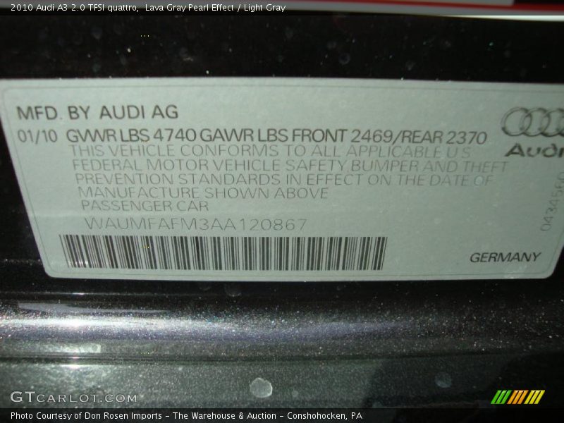Lava Gray Pearl Effect / Light Gray 2010 Audi A3 2.0 TFSI quattro