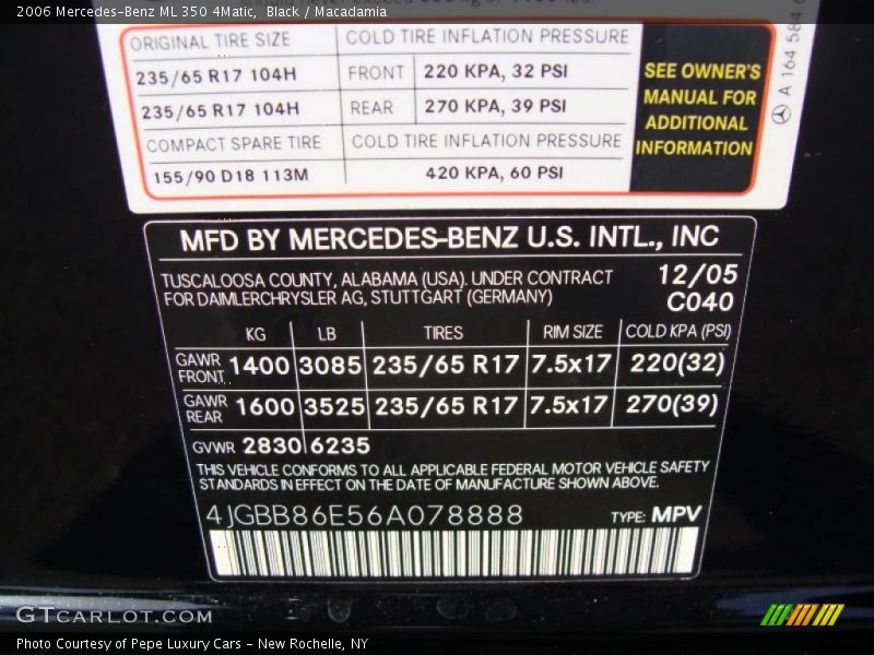 Black / Macadamia 2006 Mercedes-Benz ML 350 4Matic