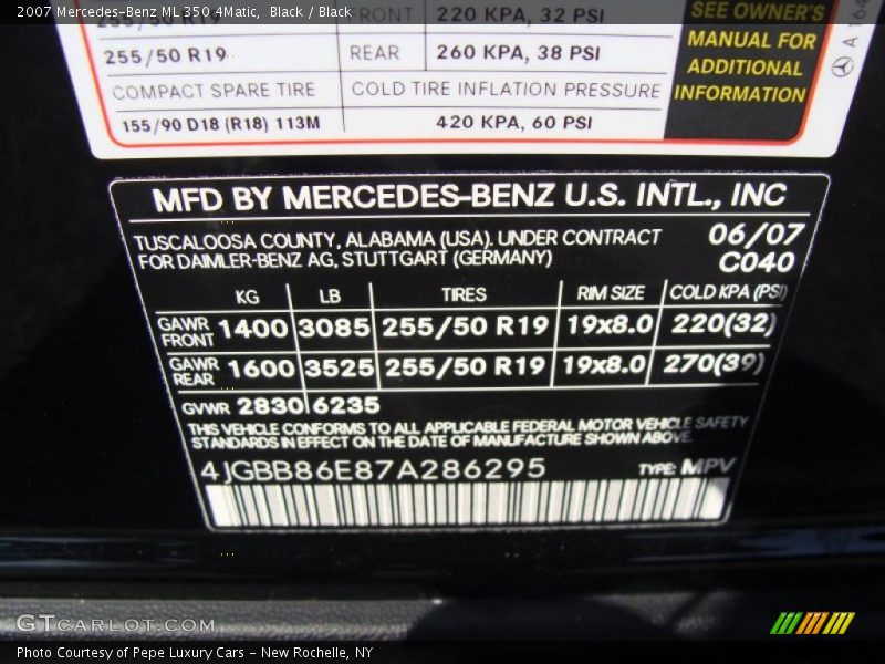 Black / Black 2007 Mercedes-Benz ML 350 4Matic