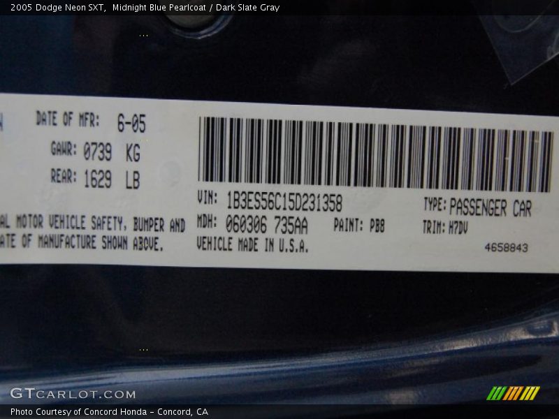 Midnight Blue Pearlcoat / Dark Slate Gray 2005 Dodge Neon SXT