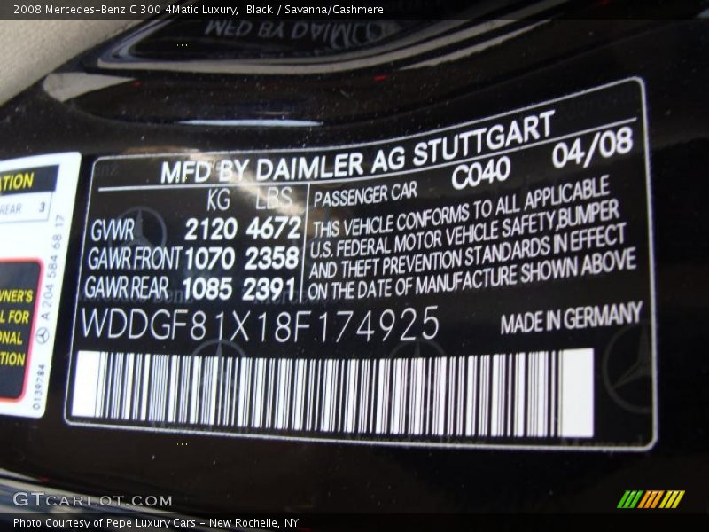 Black / Savanna/Cashmere 2008 Mercedes-Benz C 300 4Matic Luxury