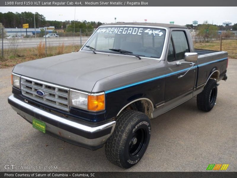 Medium Silver Metallic / Regatta Blue 1988 Ford F150 XLT Lariat Regular Cab 4x4