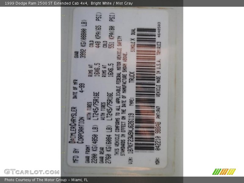 Bright White / Mist Gray 1999 Dodge Ram 2500 ST Extended Cab 4x4