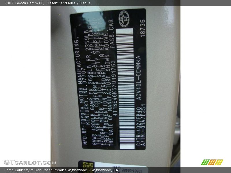 Desert Sand Mica / Bisque 2007 Toyota Camry CE