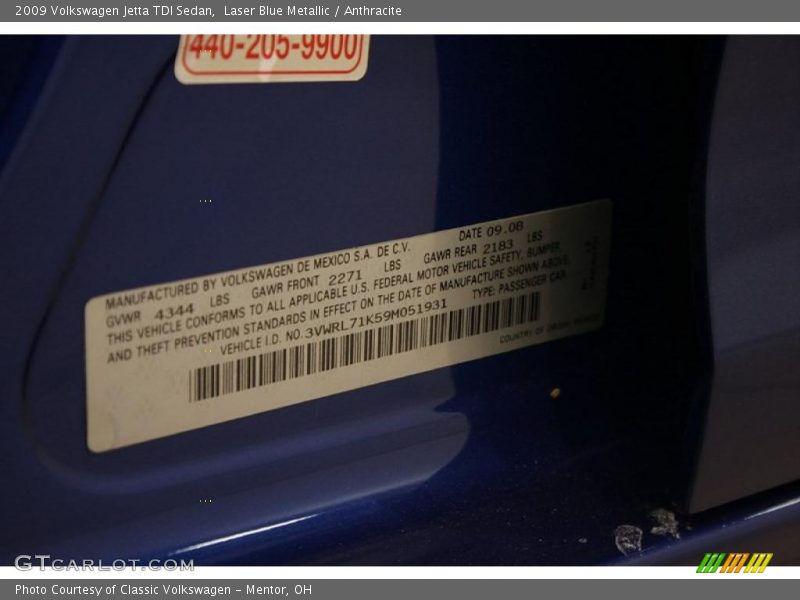 Laser Blue Metallic / Anthracite 2009 Volkswagen Jetta TDI Sedan