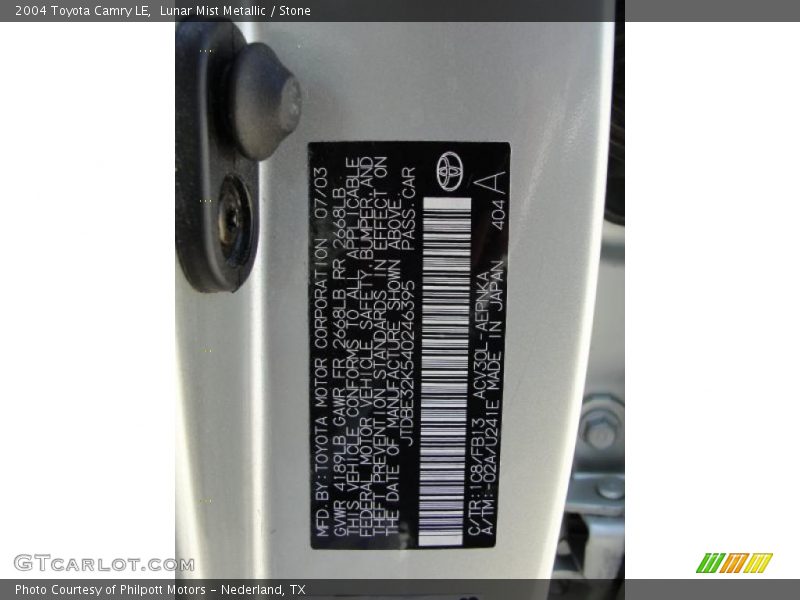 Lunar Mist Metallic / Stone 2004 Toyota Camry LE