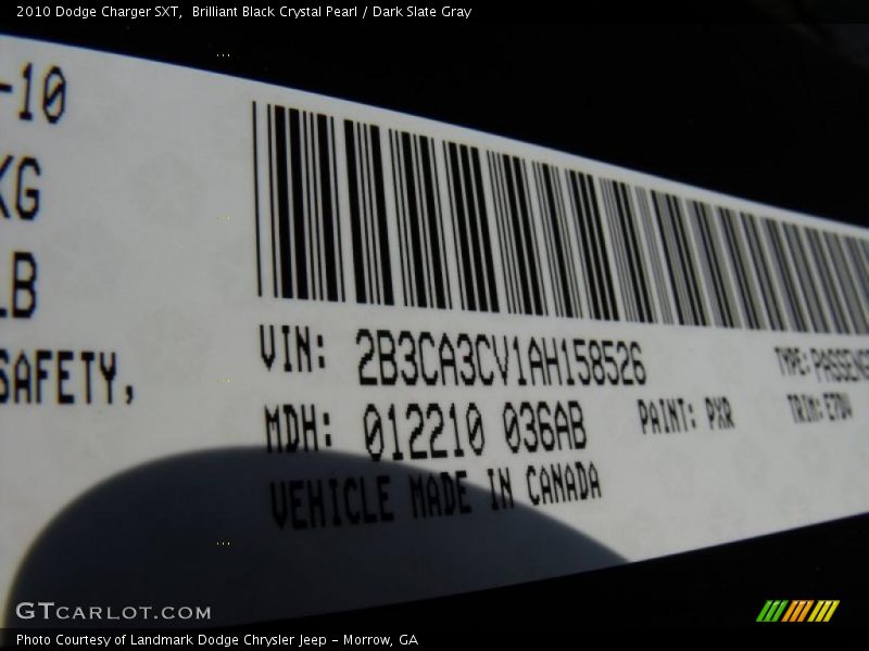 Brilliant Black Crystal Pearl / Dark Slate Gray 2010 Dodge Charger SXT