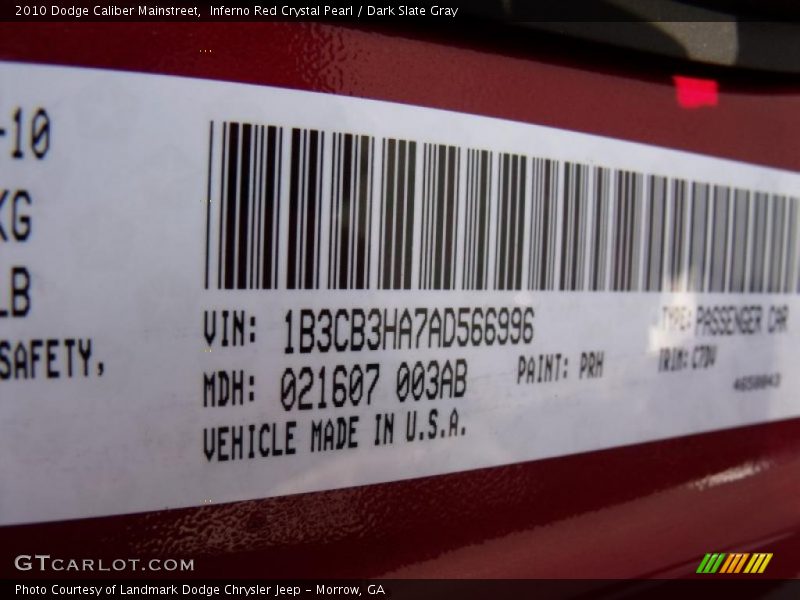 Inferno Red Crystal Pearl / Dark Slate Gray 2010 Dodge Caliber Mainstreet