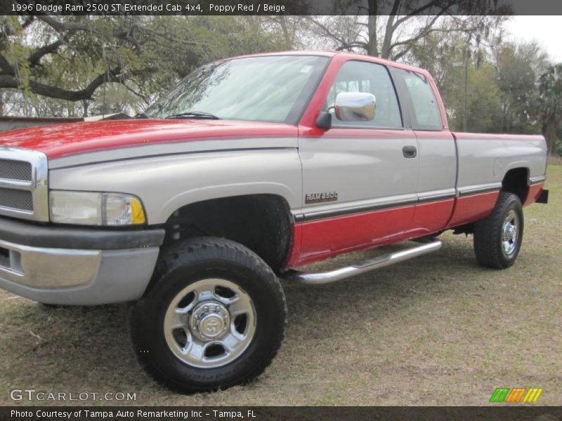 Poppy Red / Beige 1996 Dodge Ram 2500 ST Extended Cab 4x4